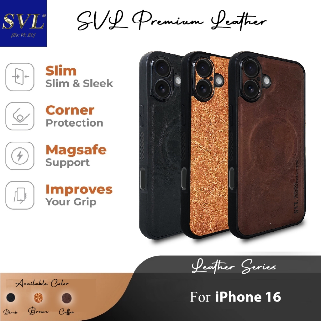 Iphone 16 Casing Premium SVL Leather Case Hardcase Softcase kesing kulit Magsafe