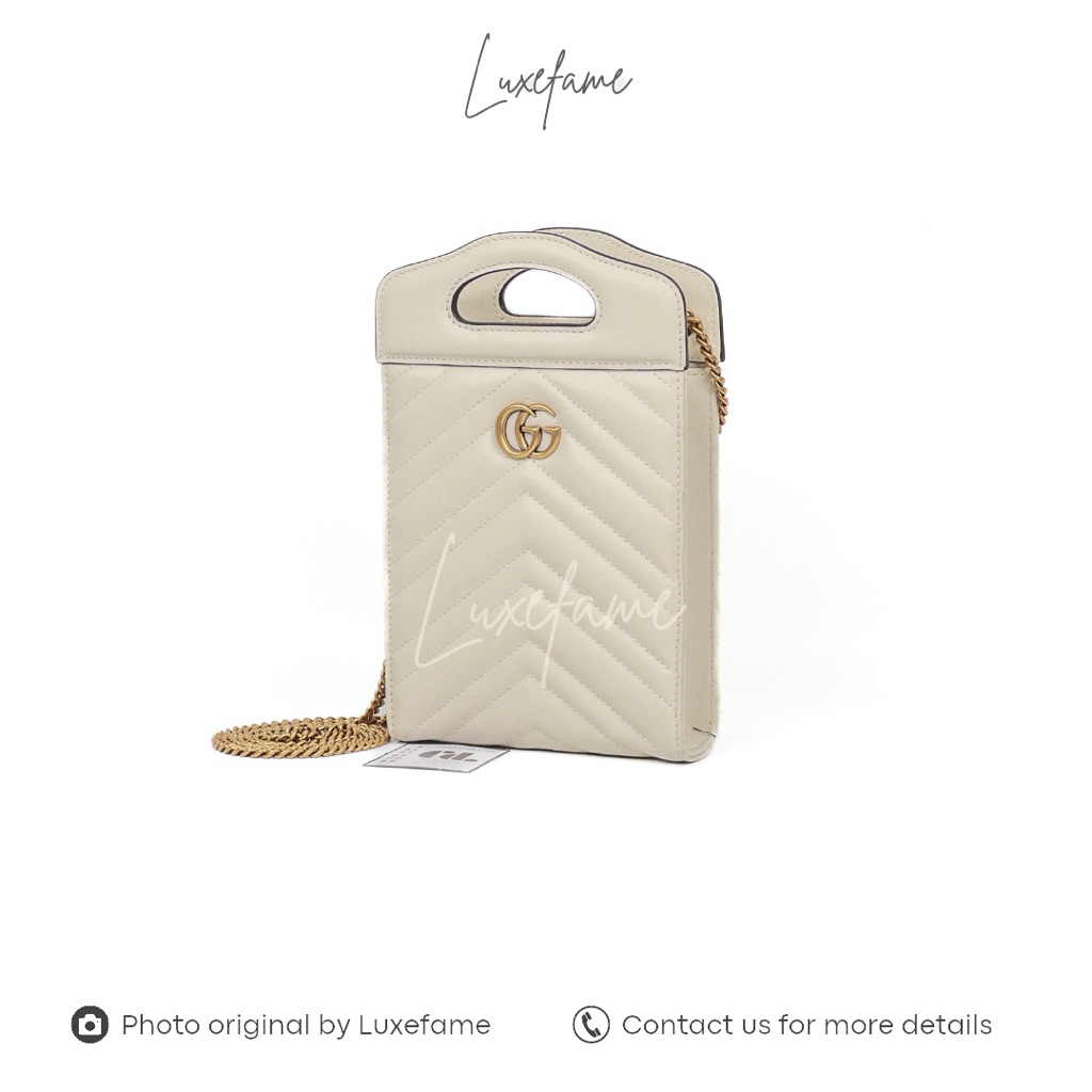 GG Marmont Mini Top Handle Tote Bag in White GHW