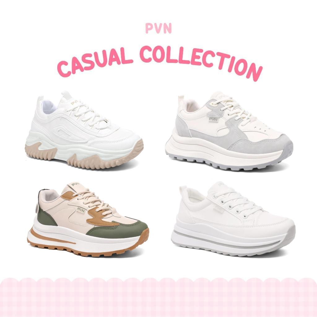 PVN Sneakers Casual Collection Women Wanita Sport Shoes Putih White Cream Krem Abu Pink