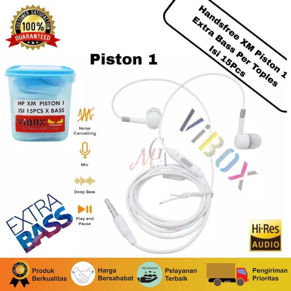MGA - 1Toples isi 15pcs Handsfree Xiaome Piston 1 Stereo Music Extrabass Headset Pertoples