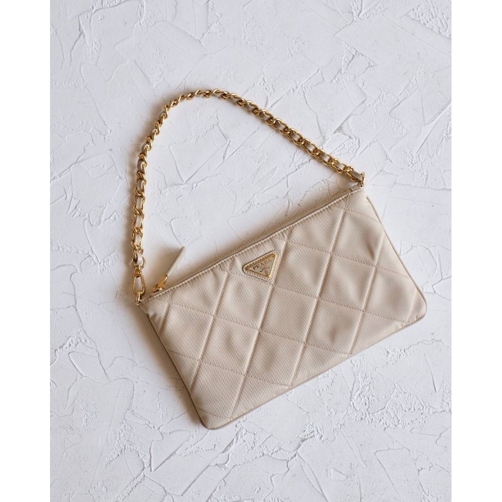 PRADA Re-Edition 1995 Chain Re-Nylon Accessory Pouch in Beige