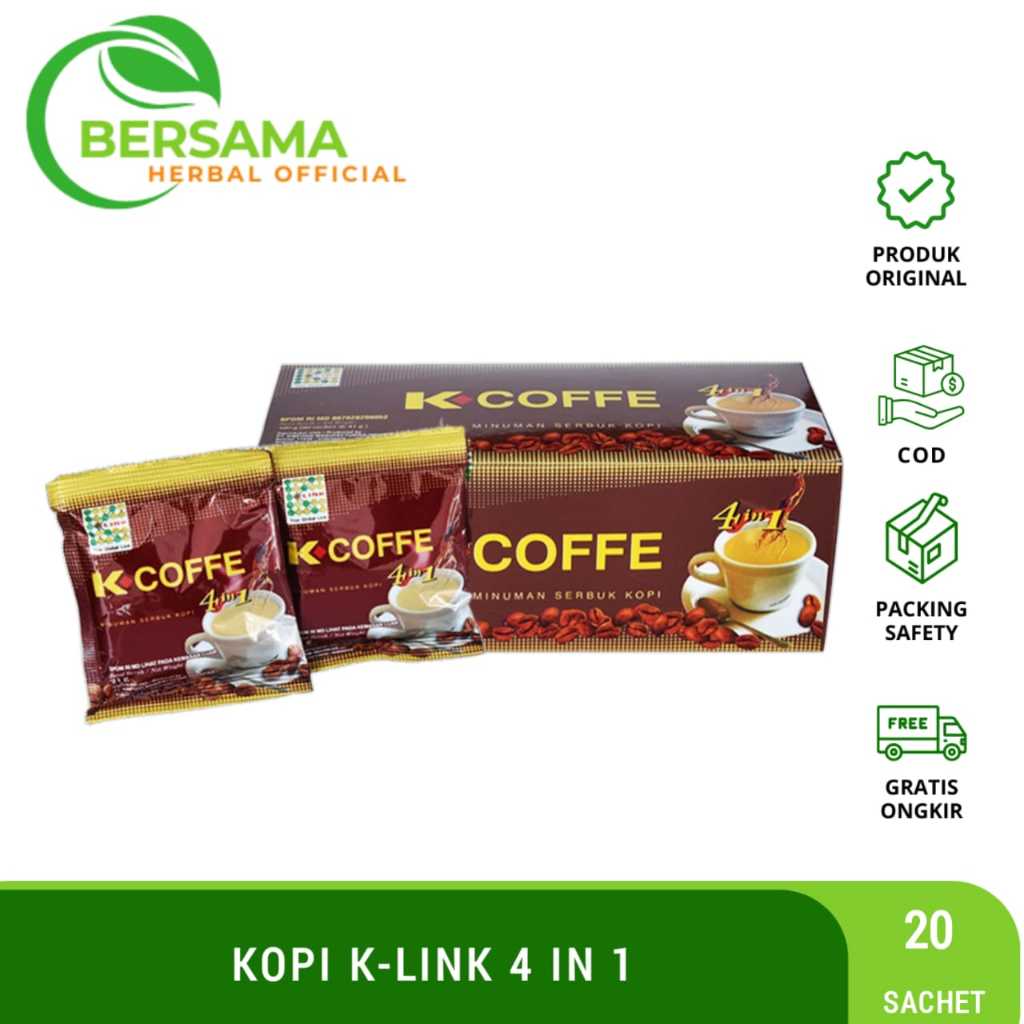 Kopi Ginseng K-Link Per Box | Minuman Serbuk Kopi K-Coffee 4 In 1 Herbal Ginseng