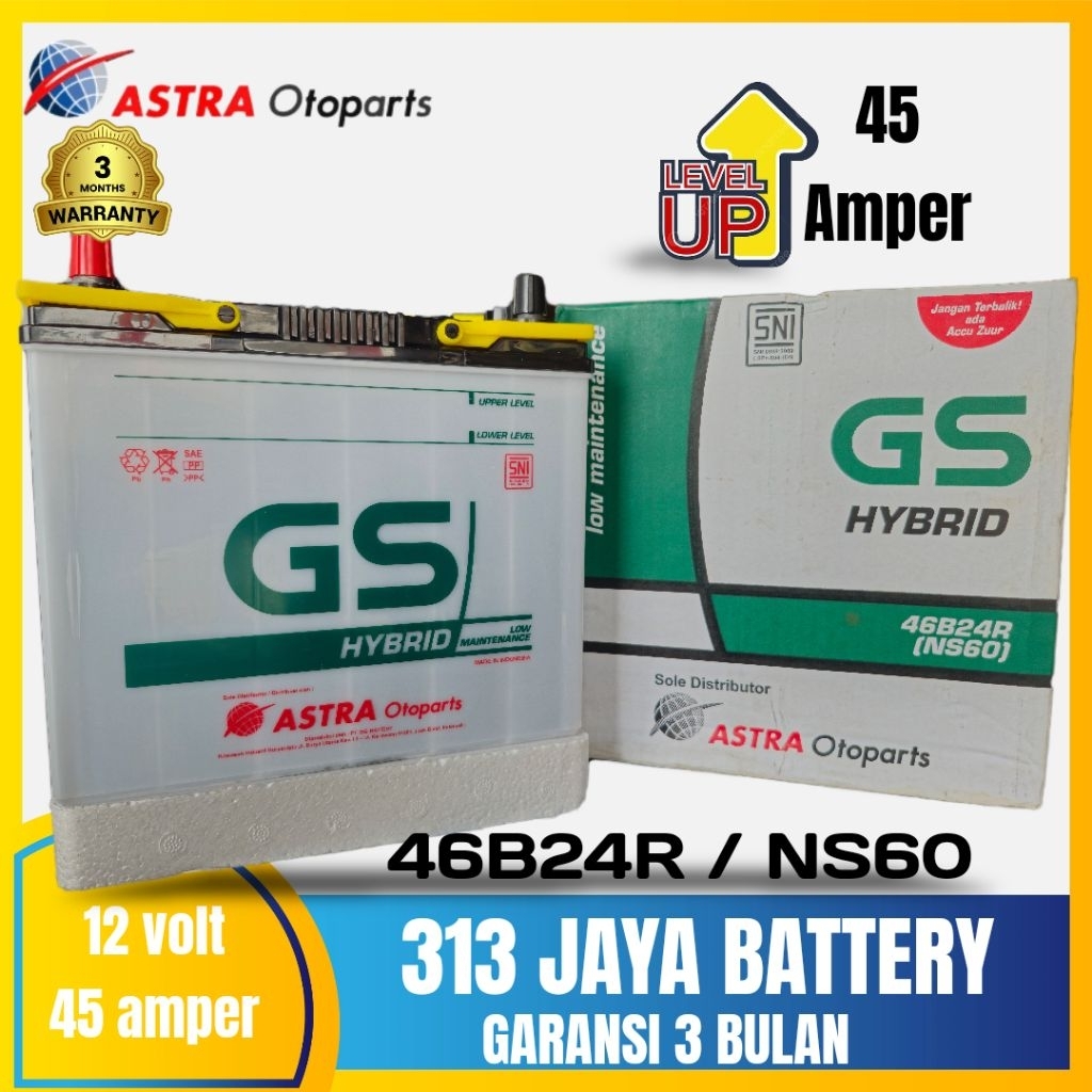 AKI GS HYBRID NS60 / 46B24R AVANZA XENIA TERIOS RUSH KATANA (Upgrade 45 amper) GS ASTRA OTOPARTS NS6