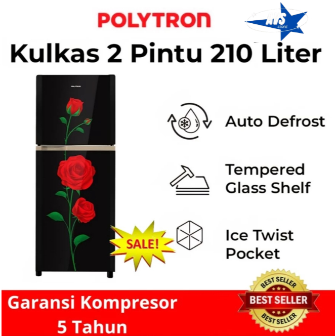 POLYTRON LEMARI ES 2 PINTU BELLEZA VARIA 210 LITER PRM 21CRX