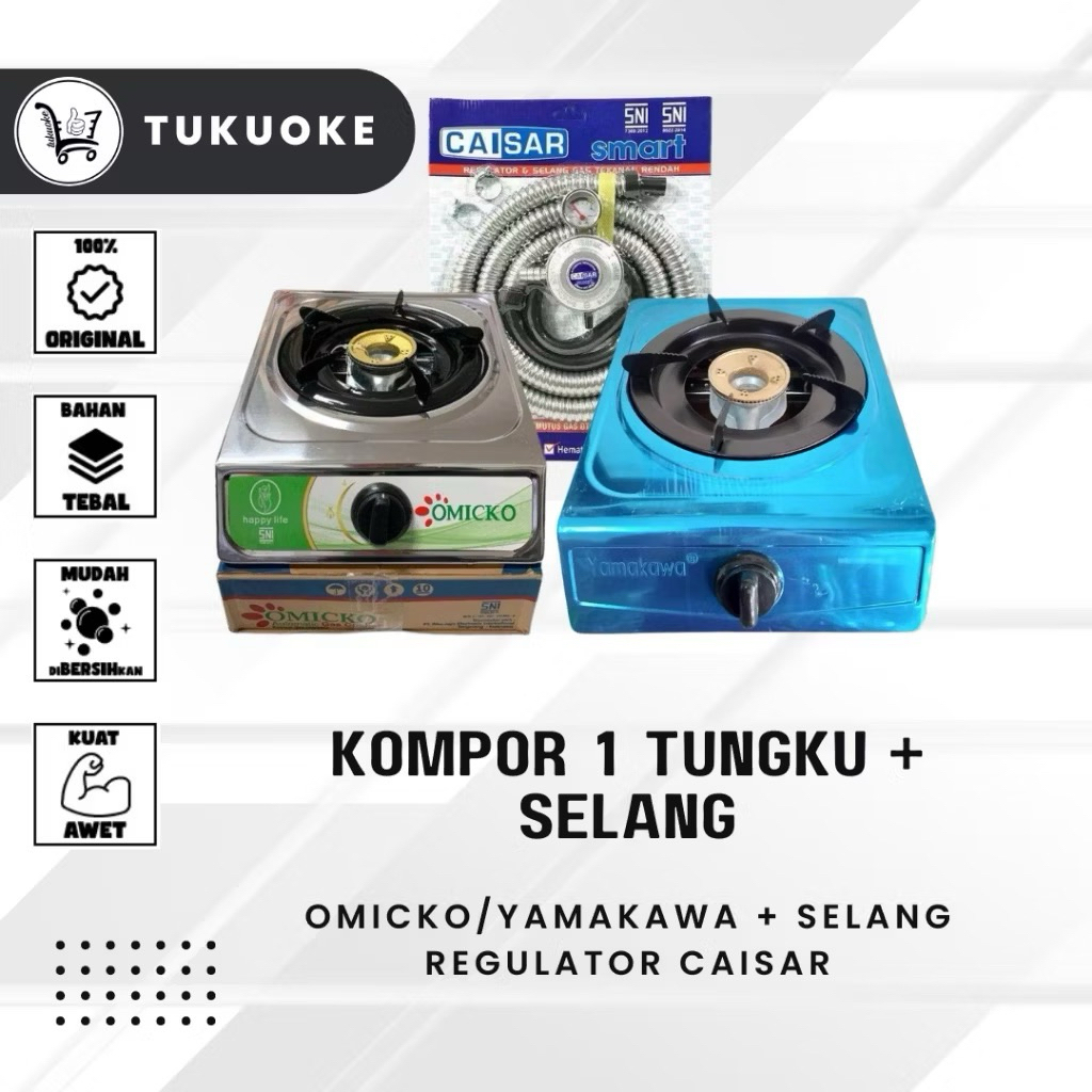 Kompor Gas 1 Tungku Set dengan Selang + Regulator / Kompor Stainless 1 Tungku