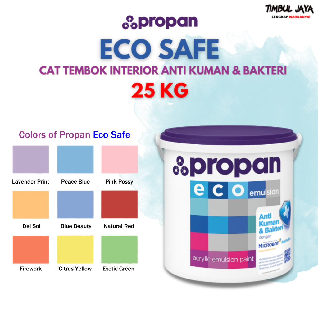 Cat Tembok 25 Kg Propan Eco Safe Interior Hasil Matt Anti Bakteri dan Kuman Putih Pink Kuning Biru U