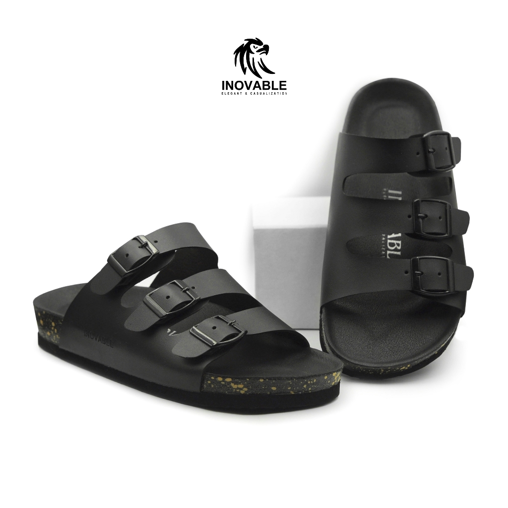 Inovable Sandal Casual Pria Wanita |  Ringan Nyaman & Anti Slip - Khufra Full Black