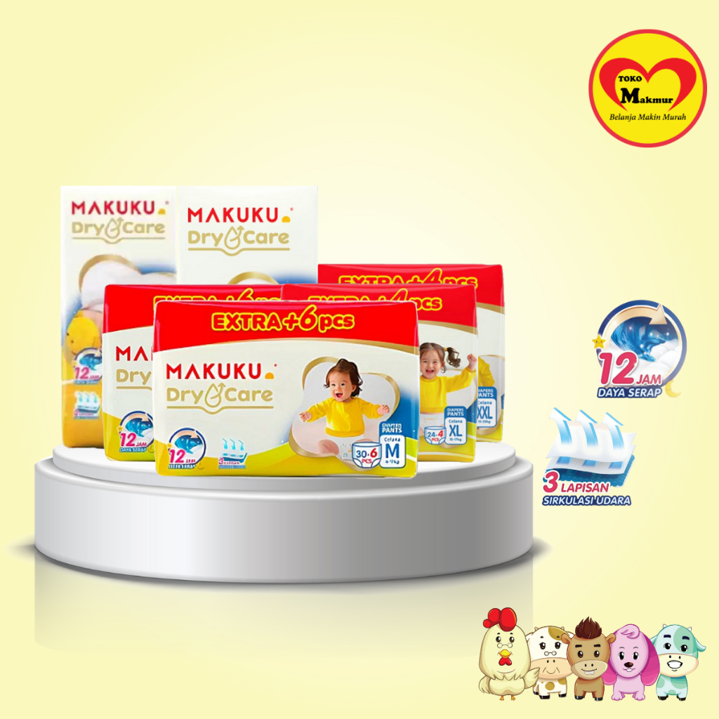 Makuku Dry Care [HARGA 1 KARTON / 1DUS  @8 PCS ] Tape Nb-S38/ Pants M30+6 / L28+6 / XL24+4 / XXL22 /
