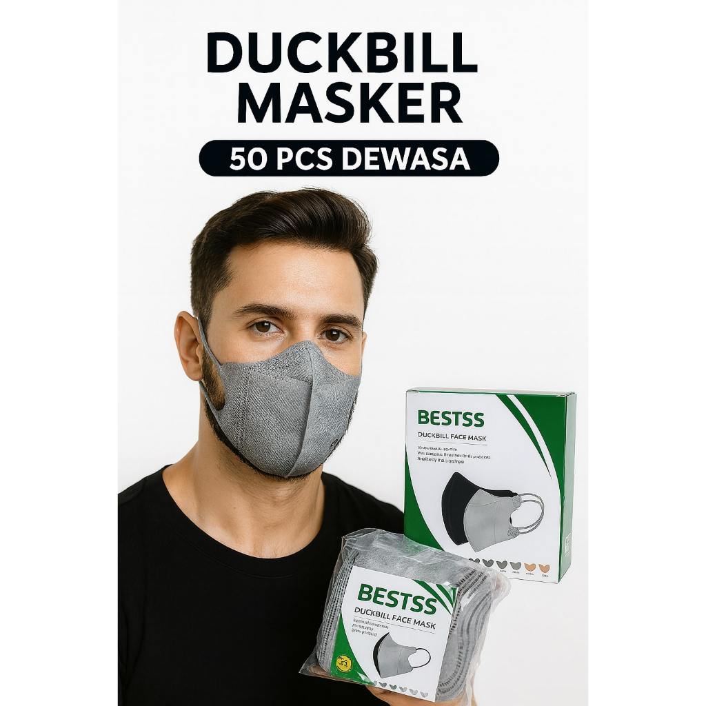 Masker Duckbill warna Abu isi 50 Pcs 3 Ply – Harga Grosir Termurah masker duckbill abu