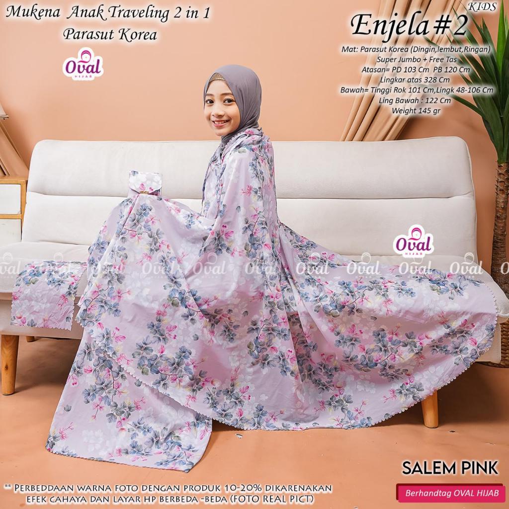 Mukena Anak Traveling Original Oval Hijab Enjela #2 Super Jumbo 2 in 1 Parasut Premium Motif Bunga F