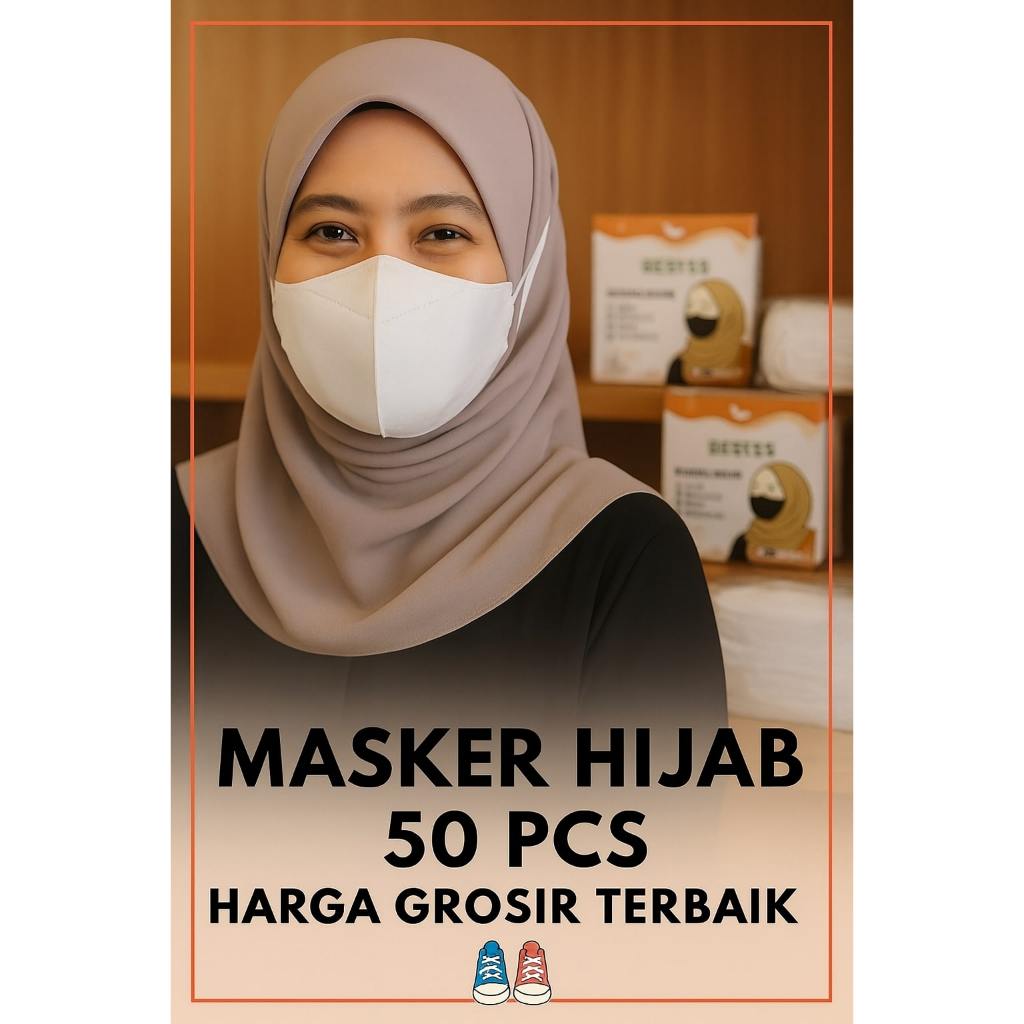 Masker Hijab Duckbill 50 Pcs Hitam Putih Harga Grosir Ready Stock-Masker Duckbill Hijab Isi 50 Pcs G