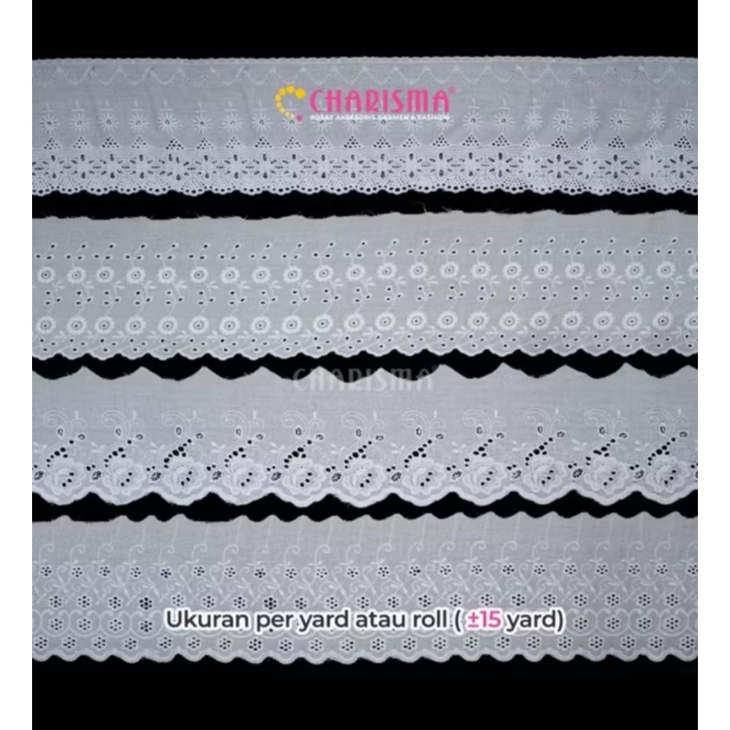 Charisma Renda Katun TL Putih - Renda Katun / Lebar 12cm,13cm,16cm / Harga Per 1/2 Yard (45cm)
