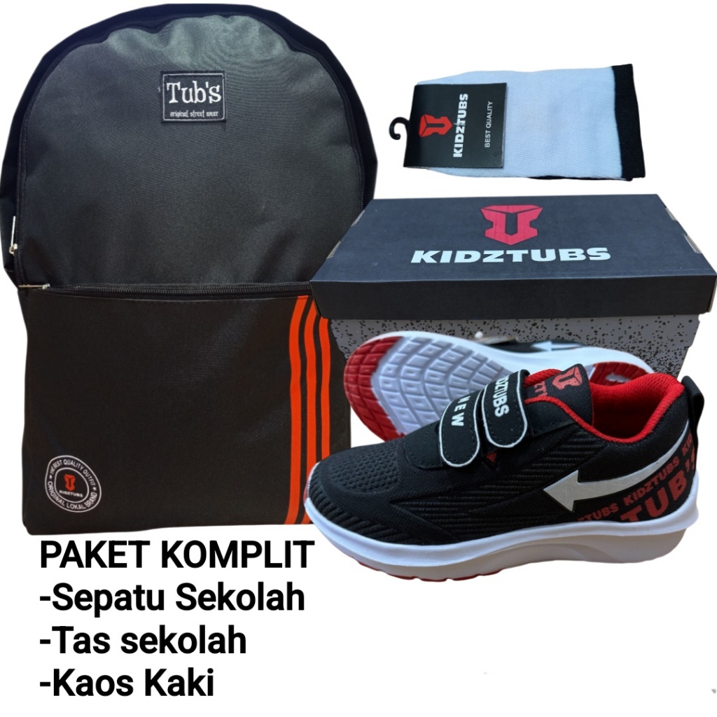 KIDZTUBS Sepatu Sekolah Anak Paket Komplit Sepatu Sekolah + Tas Sekolah + Kaos Kaki TUBS1400190925
