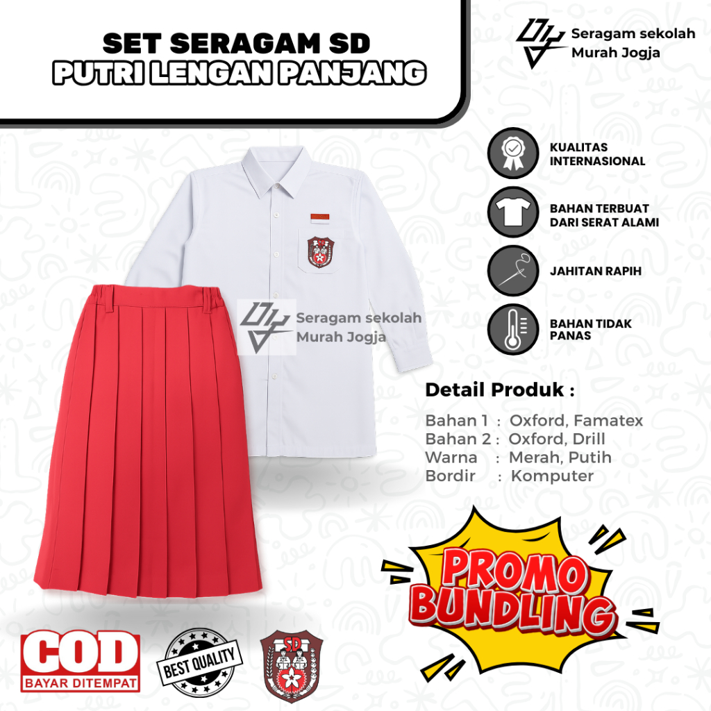 SET SERAGAM SD PUTRI PANJANG | 1 SET SERAGAM SD PUTRI | SET SERAGAM SD PUTRI MURAH