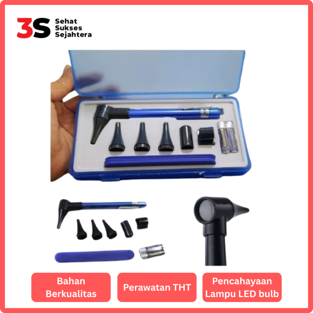 JFactory Alat Pemeriksa Telinga THT Otoskop Lengkap Dengan LED