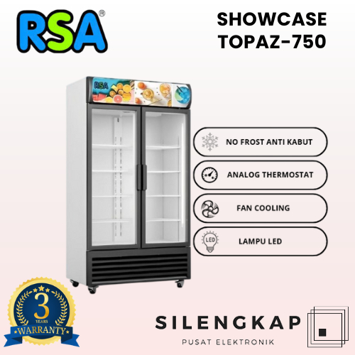 RSA Showcase TOPAZ-750IC Display Cooler Kulkas Minuman Dua Pintu No Frost Anti Kabut 8 Rak 730 Liter