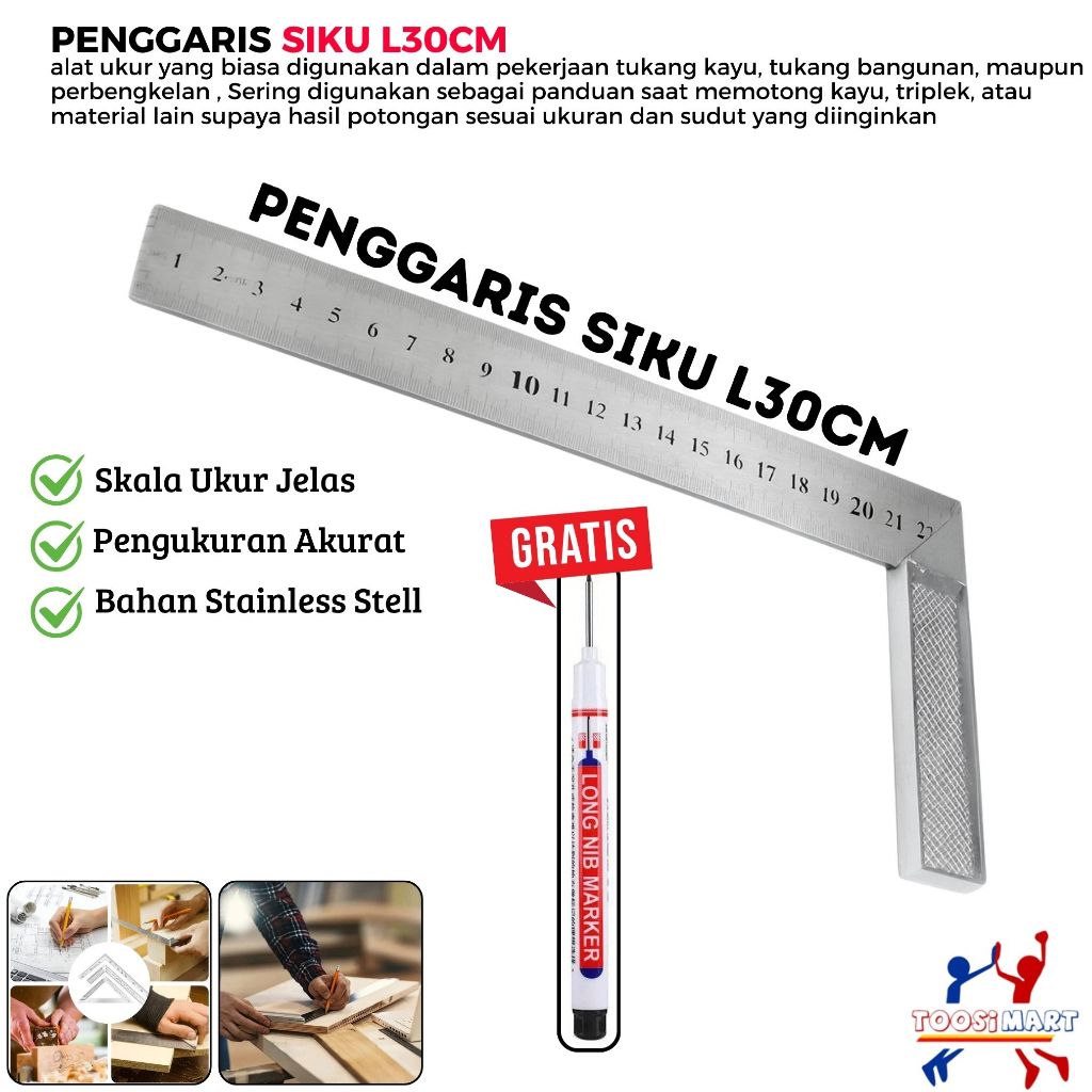 Penggaris Siku Tukang 12inch (30cm) / 30 CM 50CM Mistar Garisan Siku Tukang Stainless Steel
