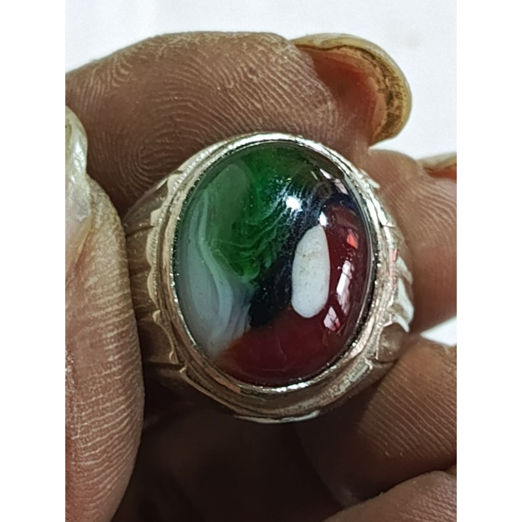 batu akik panca warna super mewah ikat alpaka krum