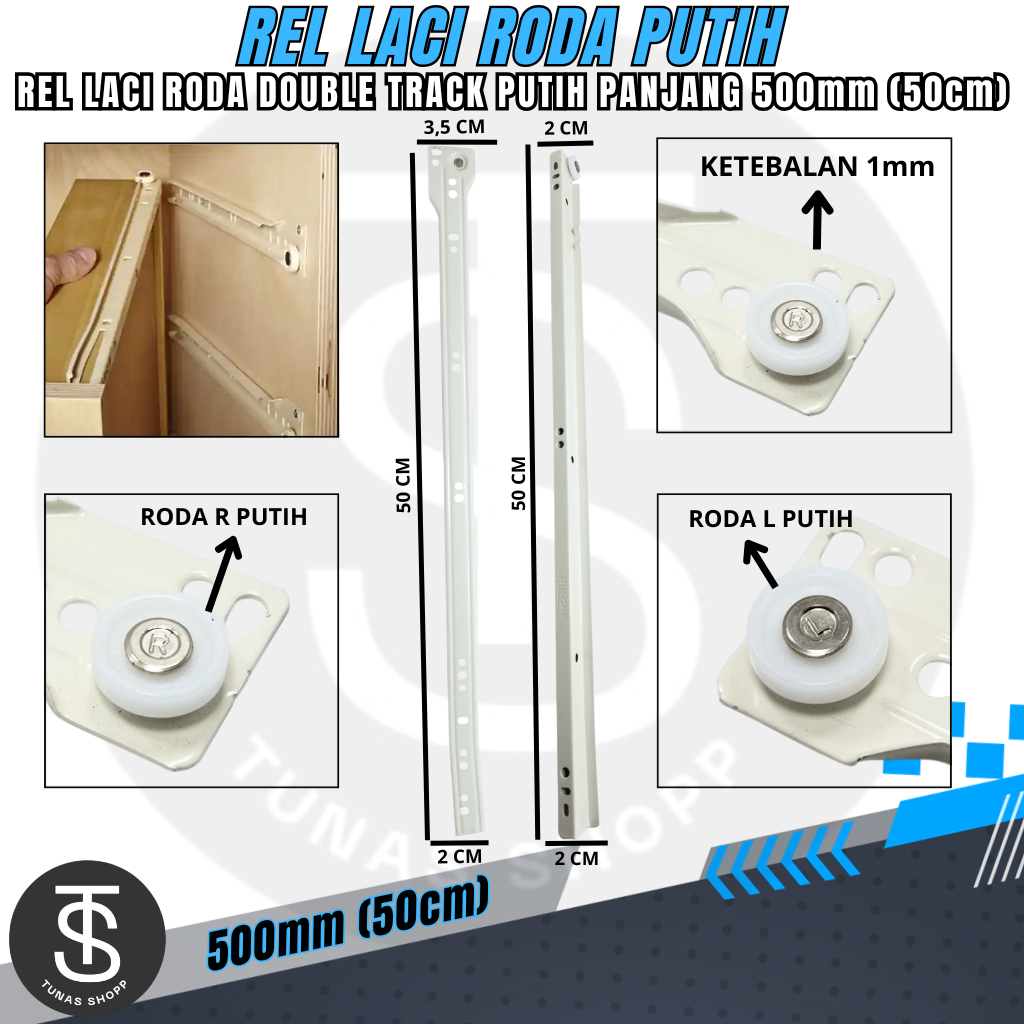 Rel Laci Putih Double Track 50cm / Rel Laci Geser / Rel Laci Roda 500mm (50cm) Rel Laci Kuat Tahan L