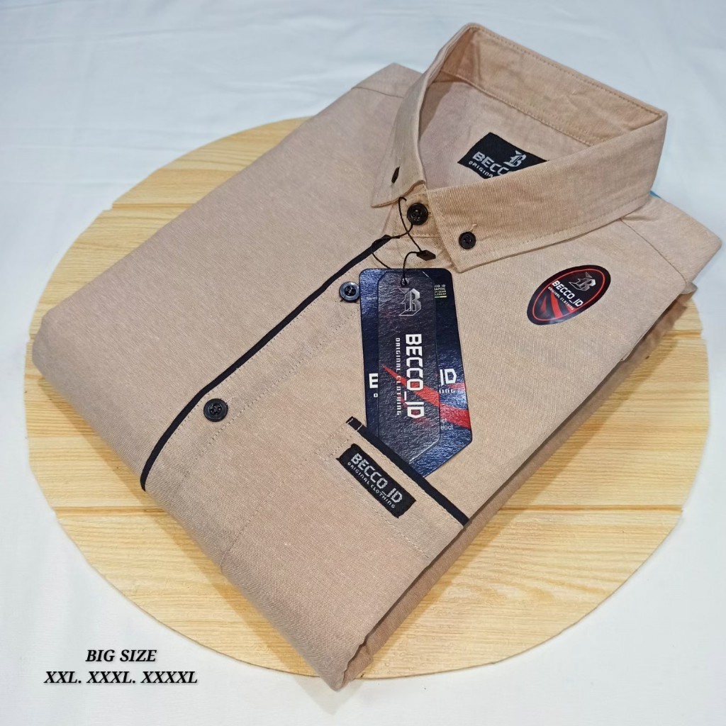 BECCO_ID kemeja list jumbo tangan pendek hem polos big size pria XXL XXXL XXXXL original