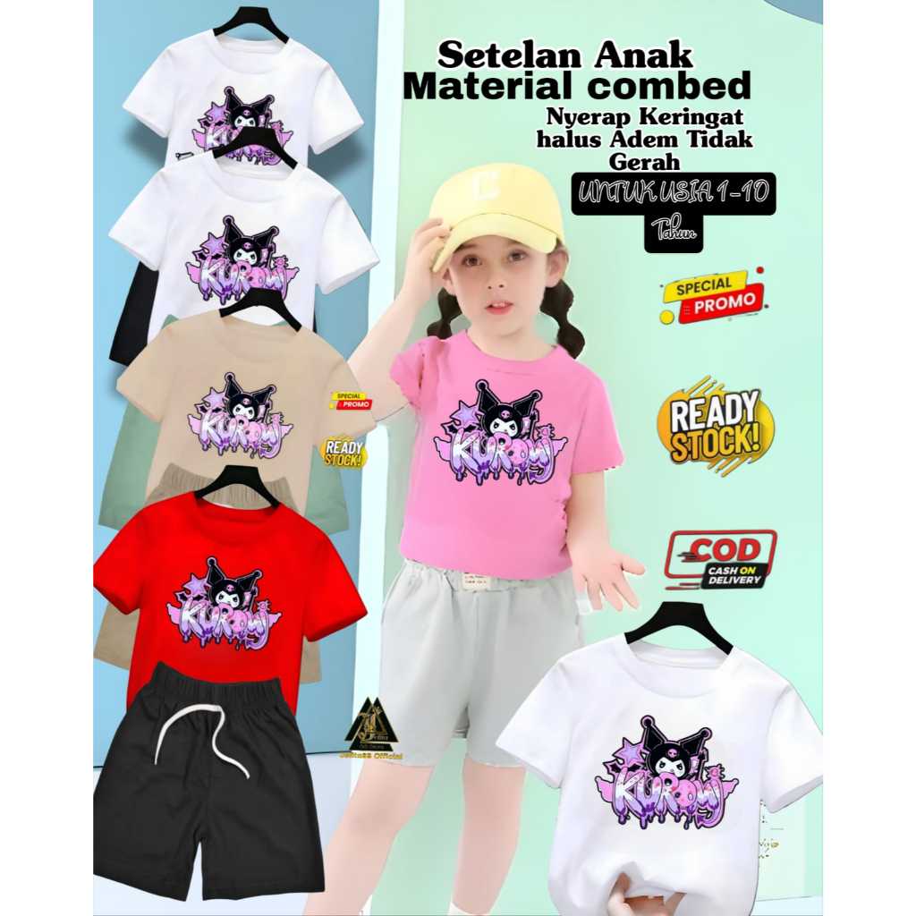 Baju Kaos Setelan Celana pendek Style Korea Karakter kuromi viral Lucu Umur 1-10 Tahun Simple Lucu V