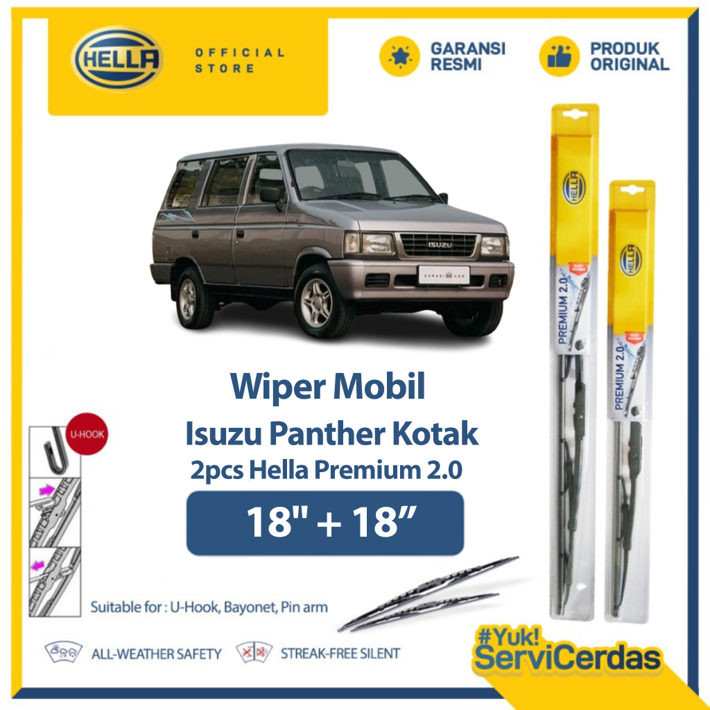 Wiper Mobil ISUZU Panther kotak 18" + 18" (2pcs) - HELLA Premium 2.0