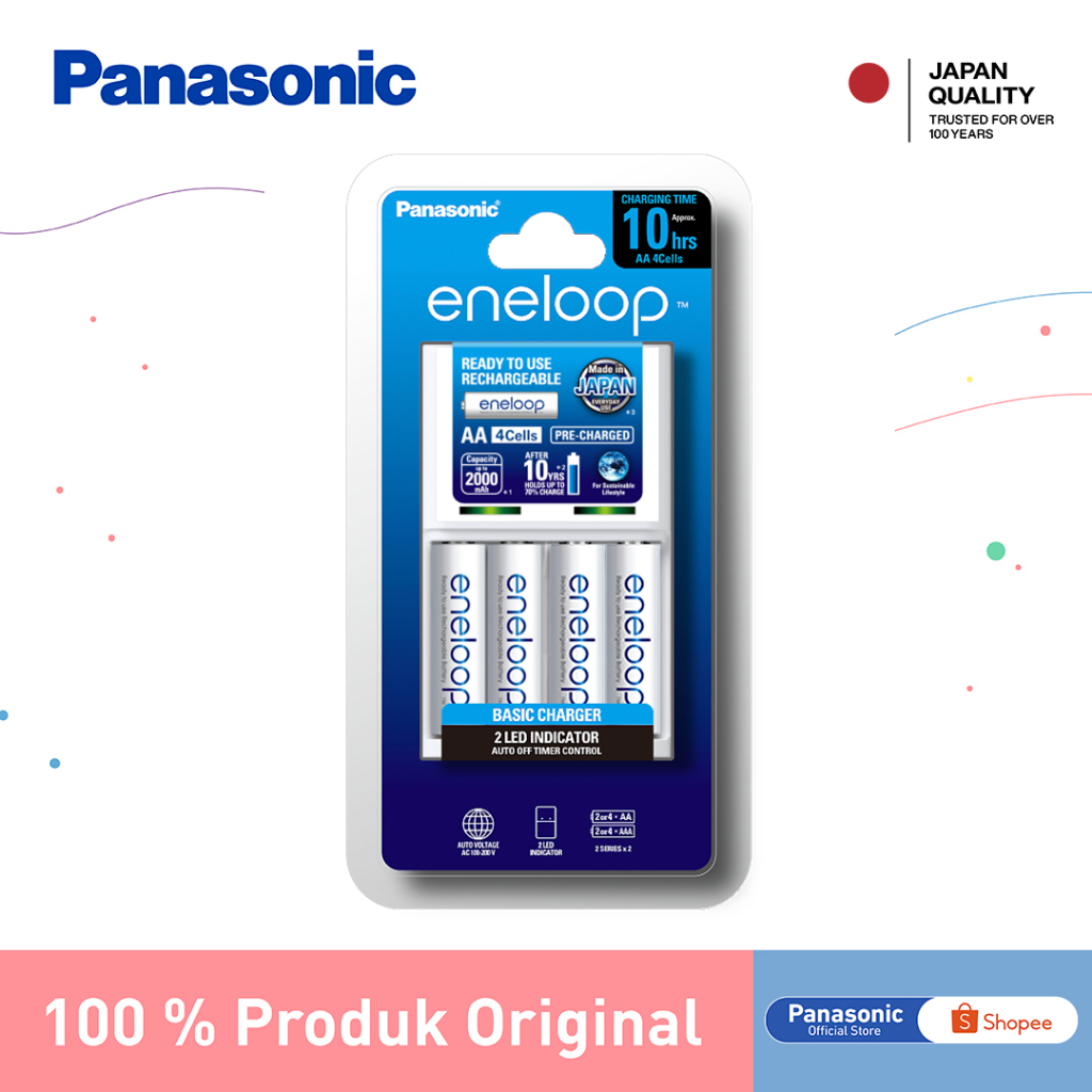 Panasonic Eneloop Charger Kit + 4pc Battery Eneloop Rechargeable AA