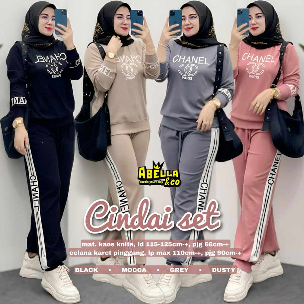 CINDAI CENI SET ORIGINAL BY ABELLA oneset setcel setelan sporty olahraga atasan dan celana kaos knit