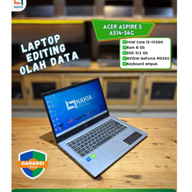 ACER ASPIRE 5 A514-54G Intel Core i3-1115G4 Ram 8 Gb SSD 512 Gb NVIDIA GeForce MX350 Keyboard empuk