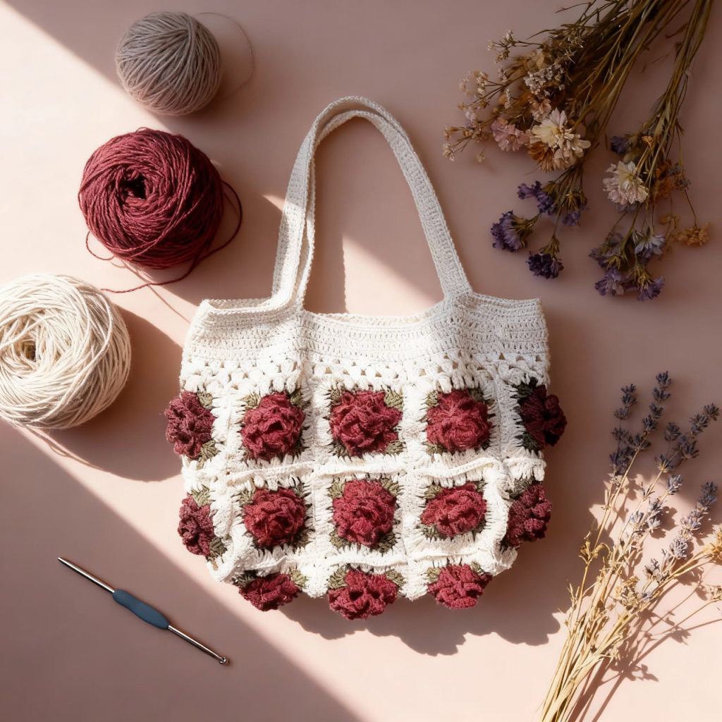 Tas Rajut Bunga Mawar