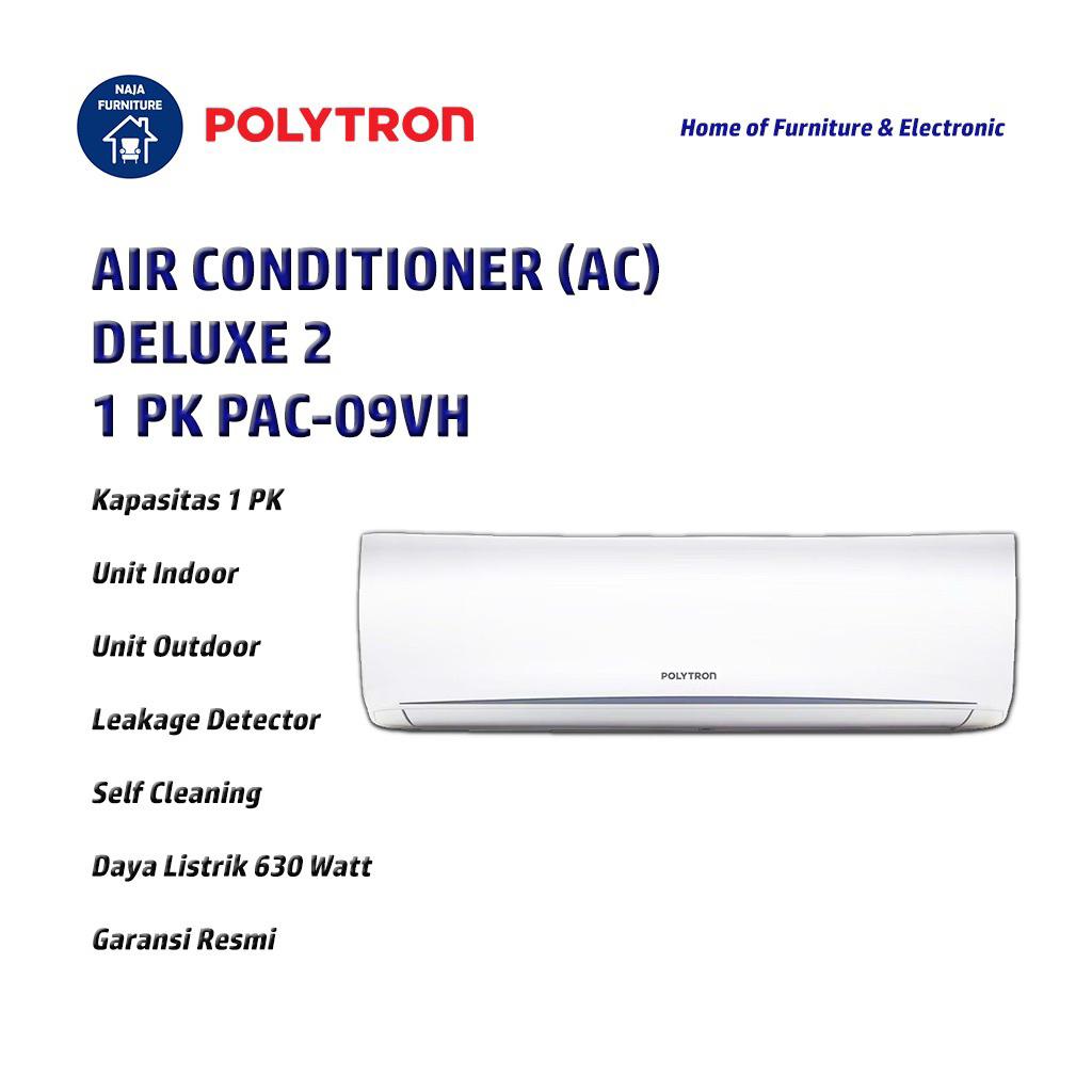 POLYTRON AC Deluxe 2 | AC 1 PK PAC-09VH | UNIT ONLY Air Conditioner Polytron 1 PK | AC Polytron Indo