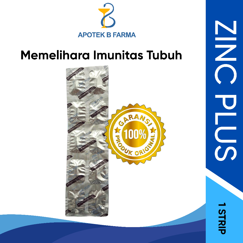 ZINC PLUS Untuk Jerawat Rambut Rontok Vitamin C [1 Strip] 10 Kapsul