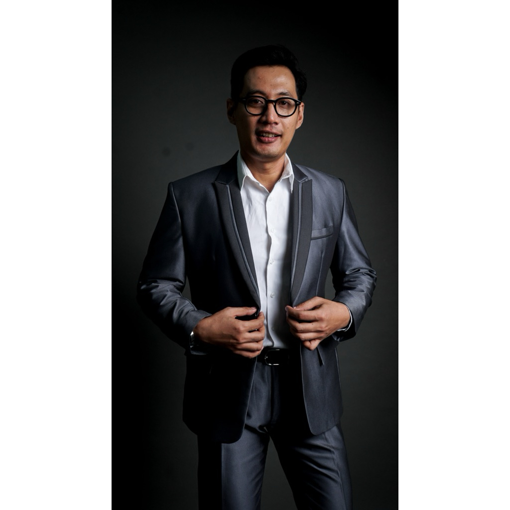 setelan jas wedding pria silver slimfit