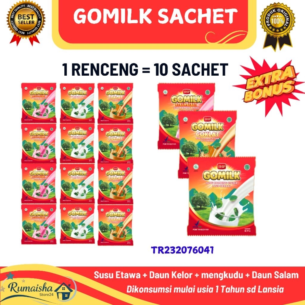 

[Bisa Pilih Hadiah] GOMILK 10 Sachet – Susu Kambing Etawa Tinggi Kalsium, Imun Booster, Aman untuk Lambung & Anak-anak