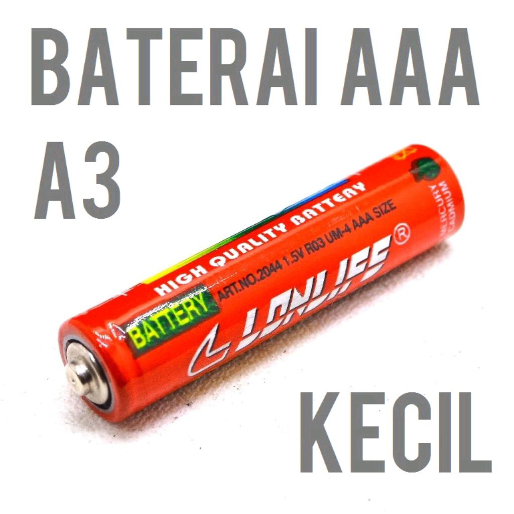 BATERAI A3 BIASA KECIL MERK RANDOM aaa battery batre remot tv ac 44.5 x 10.5 cm
