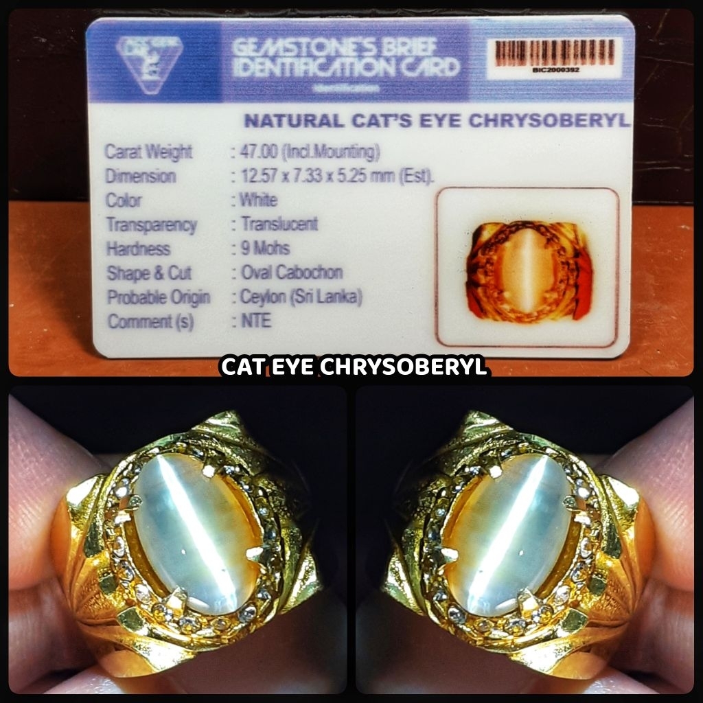 natural permata cat eye chrysoberyll ceylon srilanka + memo lab