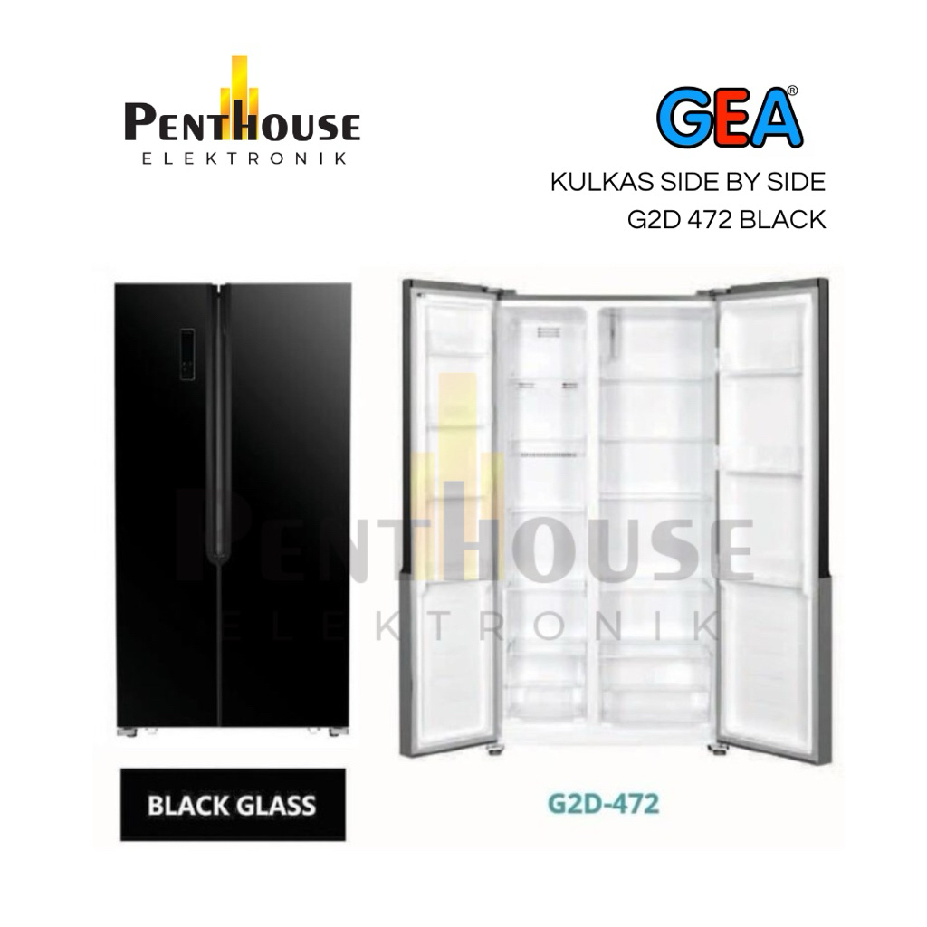 GEA Kulkas Side By Side 2 Pintu 472L G2D 472 BLACK / G2D472 HITAM