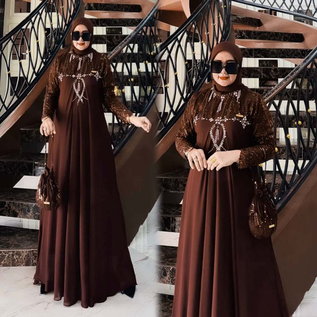 Baju Brukat Mewah Kondangan Mahogany Gamis Pesta Kondangan Seragaman Cerutty Mix Brukat Mewah Yumna 