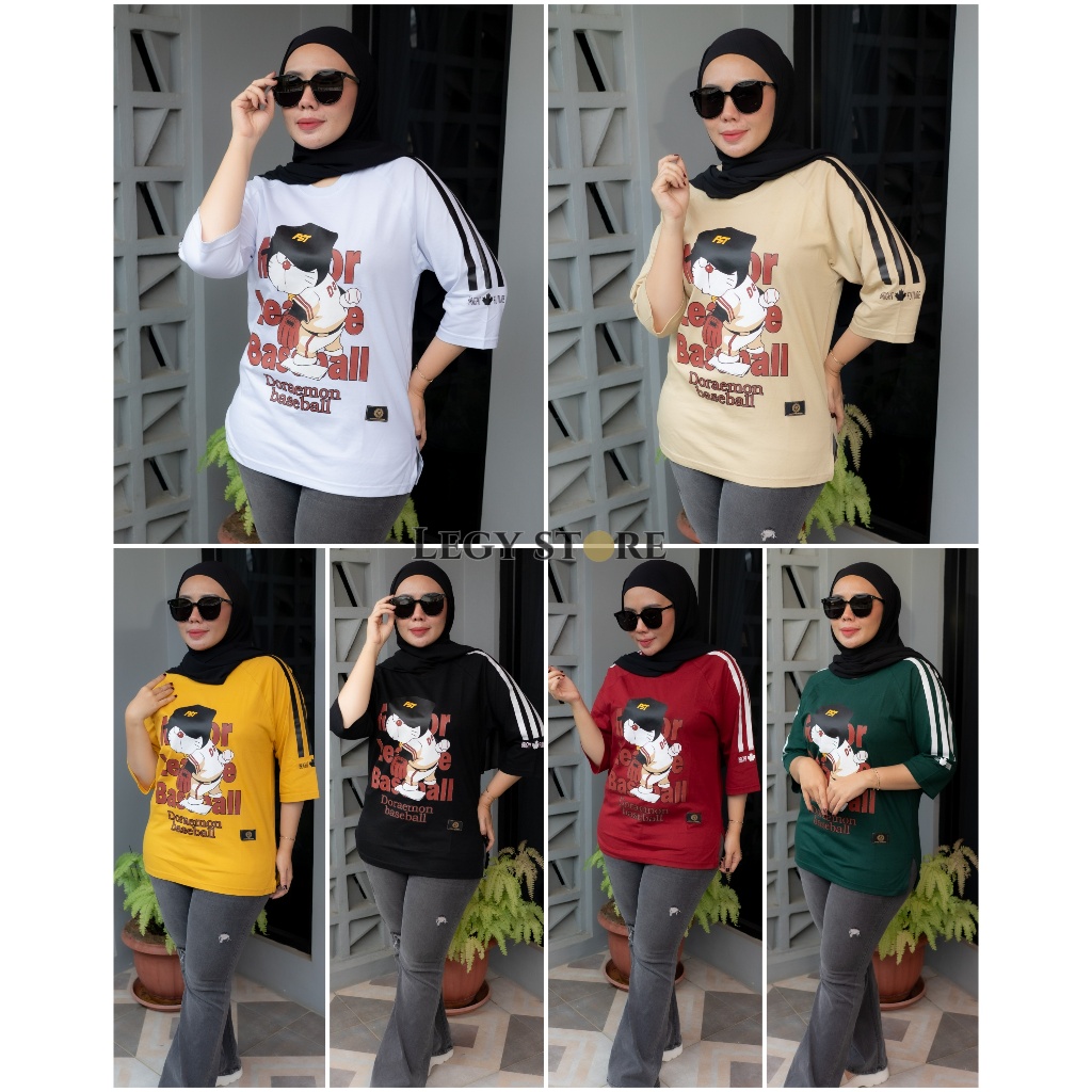 Kaos Atasan Wanita Oversize DORAEMON Lengan 3/4 Terbaru Baju Oversize Wanita