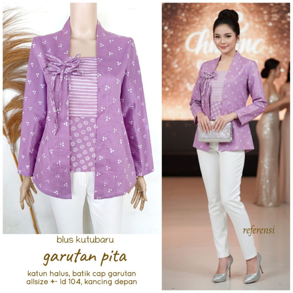Blouse Kutubaru Jumputan Lengan Panjang / Blouse Batik / Blouse Kombinasi / Blouse Wanita / Batik Ju