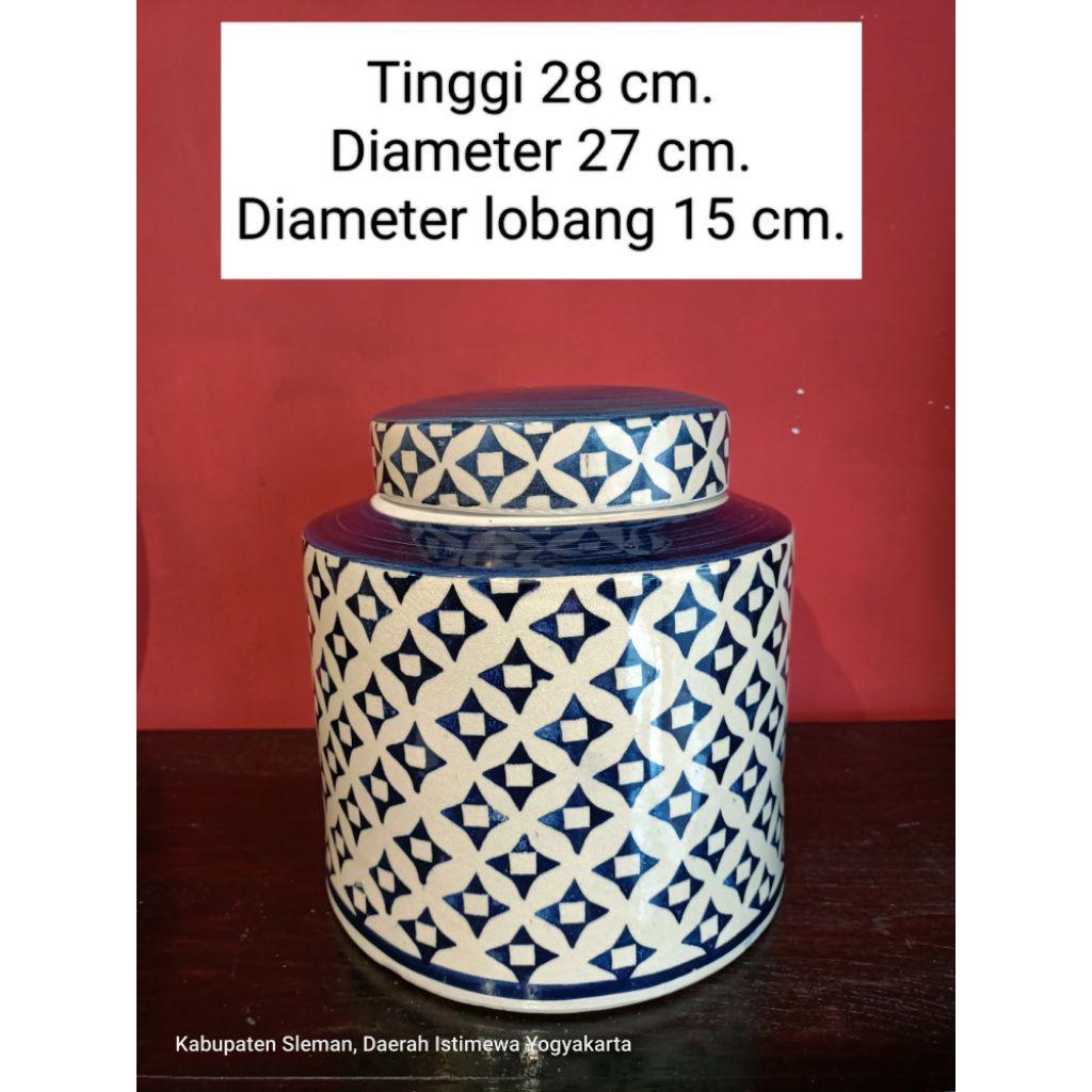 vas bejana stoples keramik lukis biru putih