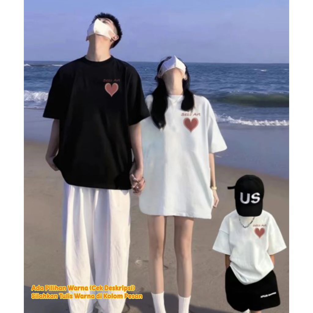 (24 WARNA) KAOS BIGSIZE COUPLE KELUARGA LOVE HEART MERAH MUDA/ KAOS GAMBAR HATI/ KAOS COUPLE KELUARG