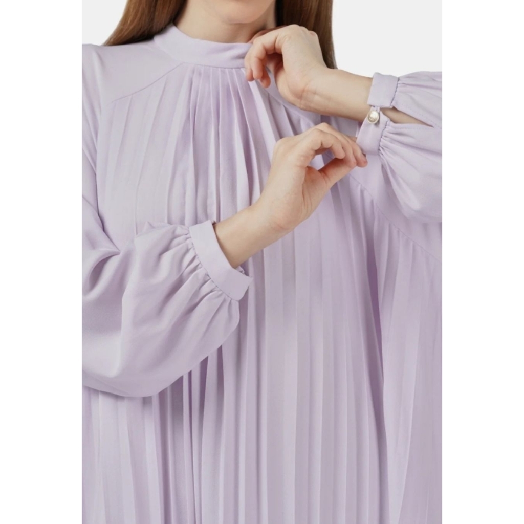 Benang Jarum Navier Pleated Dress Purple