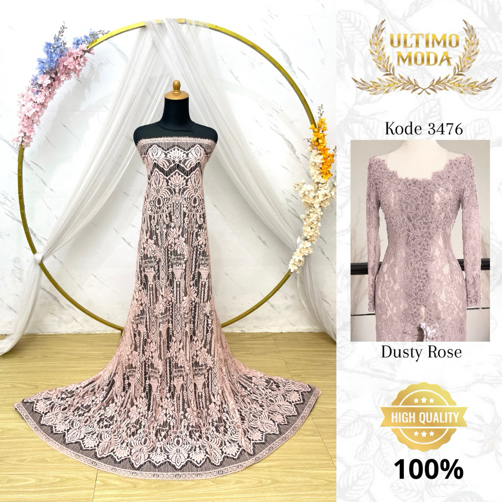 (GRADE A) KODE 3476 DUSTY ROSE - KAIN PANEL BRUKAT 3D GRADASI - P 2,7 M L 1,5 M - MEWAH DAN ELEGAN -