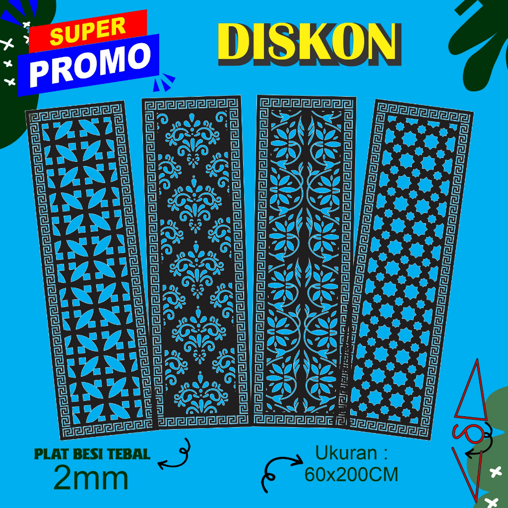 Laser Plat Pagar, Ornamen Pagar, Krawangan, Plat Cnc, Plat Cutting, Plat Laser Cutting,  60 x 200 cm