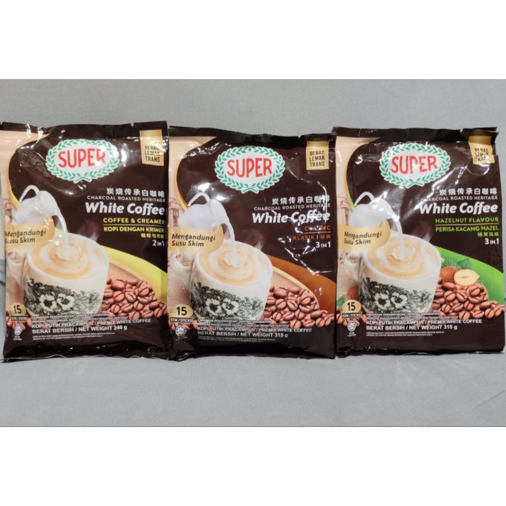 Super White Coffee Charcoal Roasted Herritage Classic | Hazelnut | Brown Sugar 15s Malaysia
