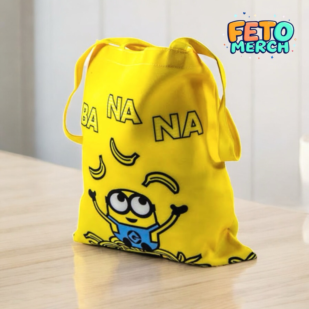 MINISO MINIONS TOTEBAG TAS BAHU TAS SEKOLAH KULIAH BELANJA SERBAGUNA BANANA