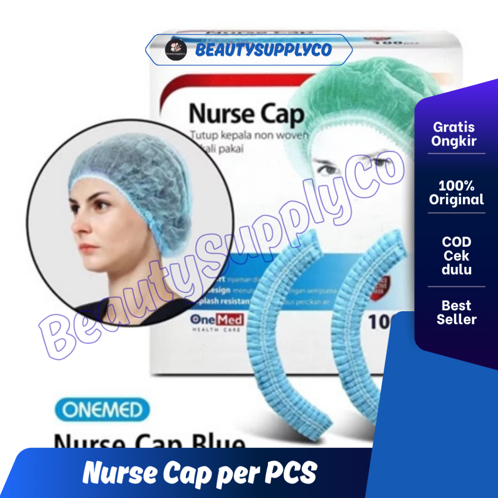 Nurse Cap Topi Perawat Penutup Kepala Non Woven Onemed Box 100 Pcs BIRU / Nurse Cap