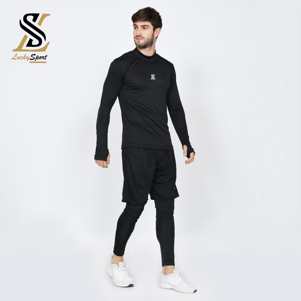 FULL SET PAKAIAN OLAHRAGA BASELAYER BAJU MANSET BASELAYER CELANA PENDEK LEGGING PANJANG PRIA SPORT