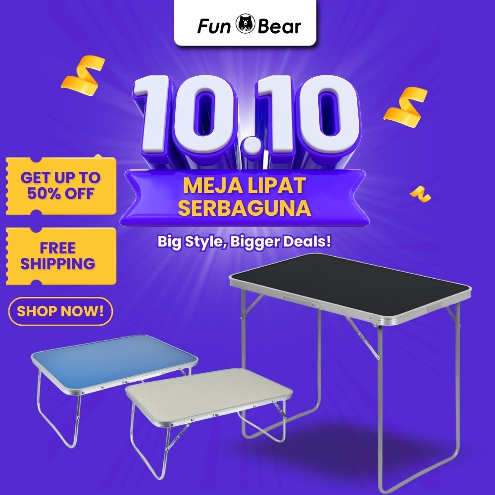 Funbear Meja Lipat Koper / Meja Lipat Kecil / Meja Belajar HPL Serbaguna Meja Lipat Portable